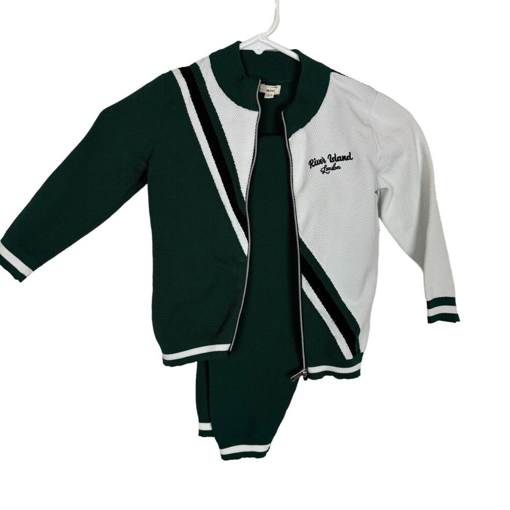 River Island Mini Green White Knit Track Suit Boys 3-4 Years